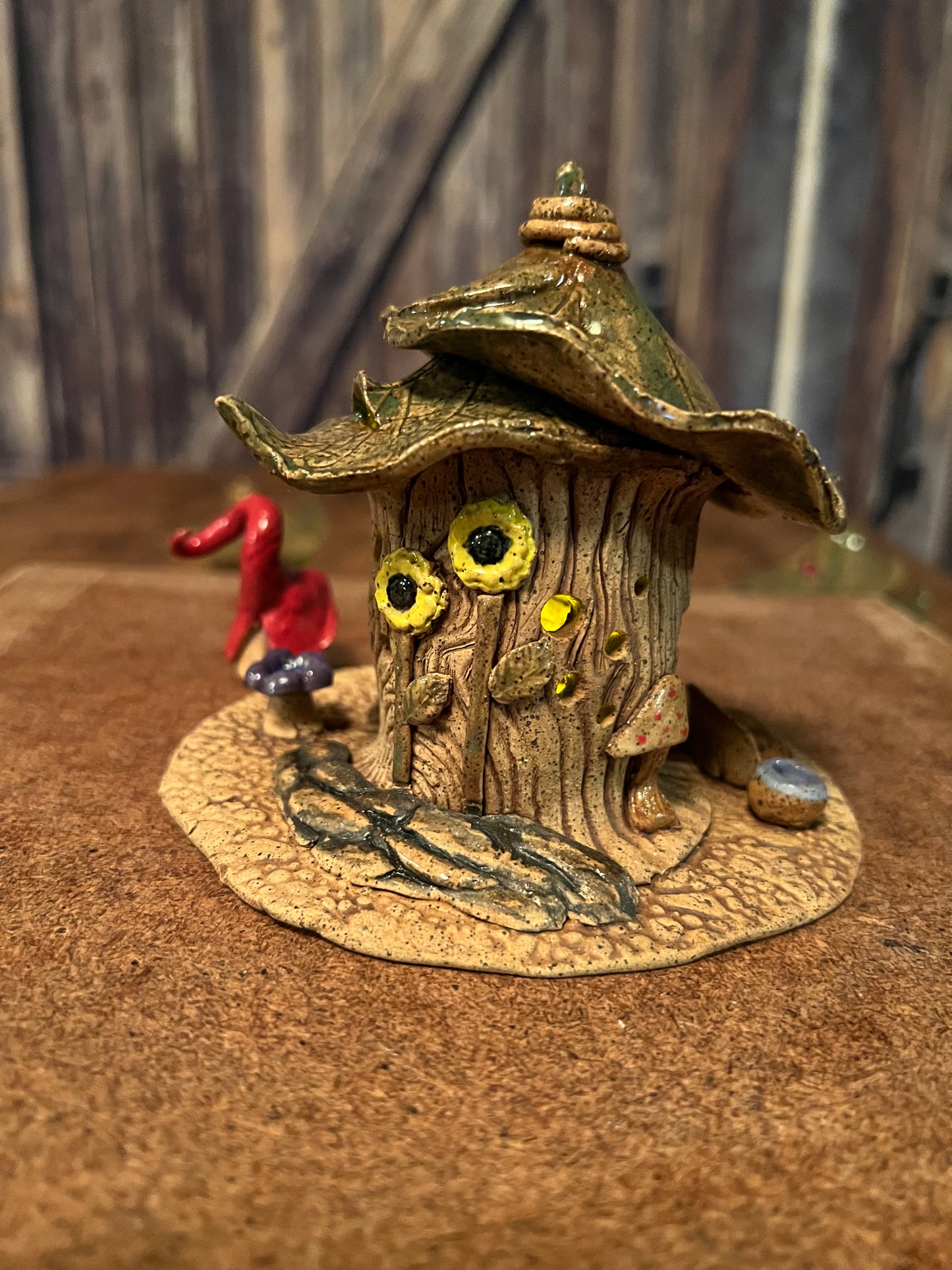 Gnome Home Luminary ~ “Bench & Birdbath”  ~ Miniature 4”