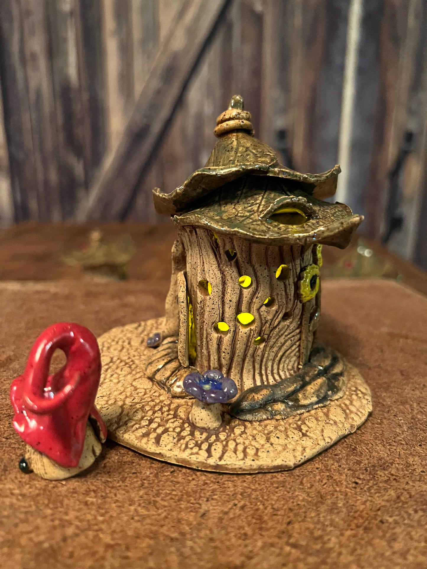 Gnome Home Luminary ~ “Bench & Birdbath”  ~ Miniature 4”