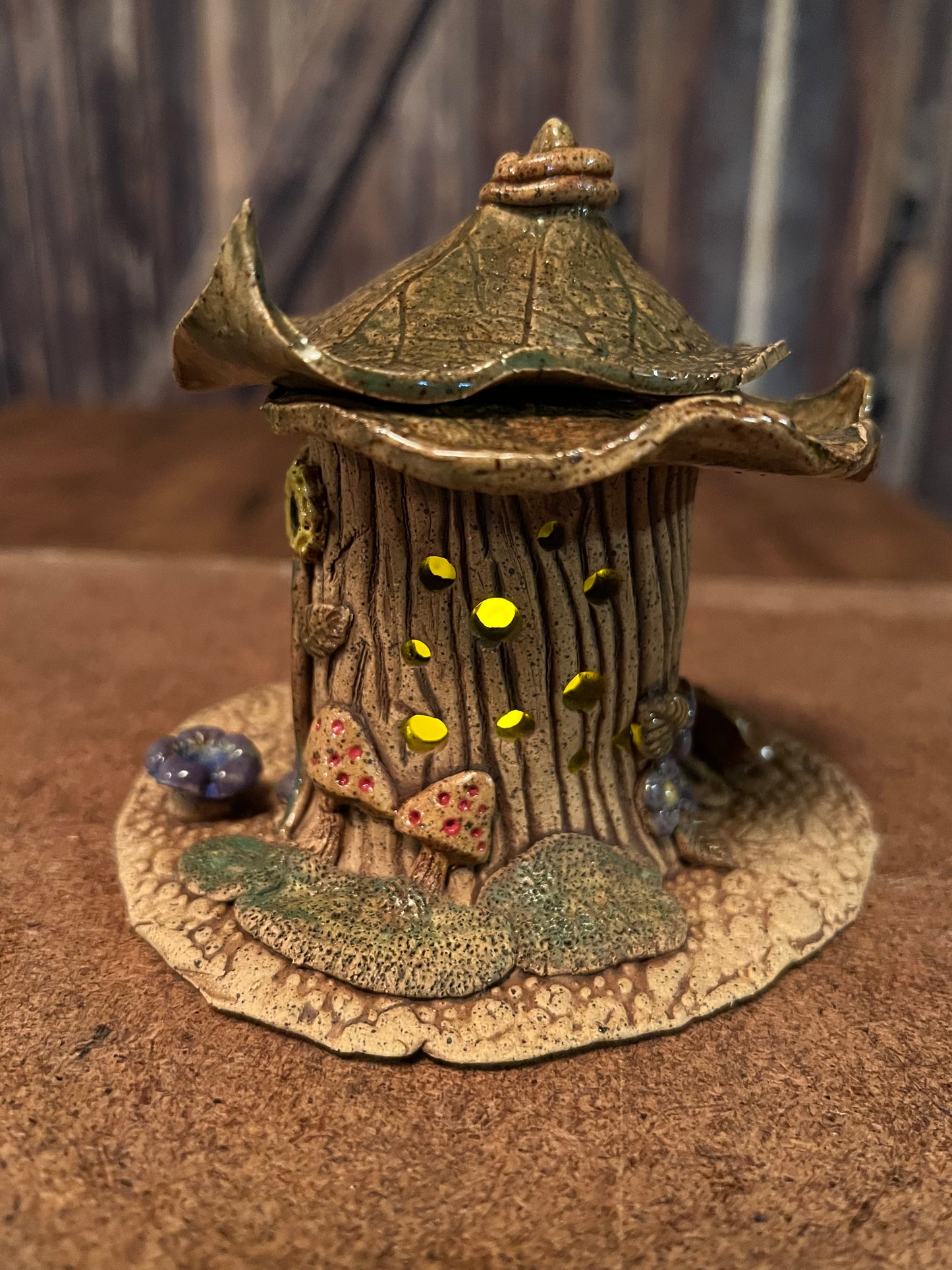 Gnome Home Luminary - “Ladybug Bench & Bird Bath” - miniature 4”